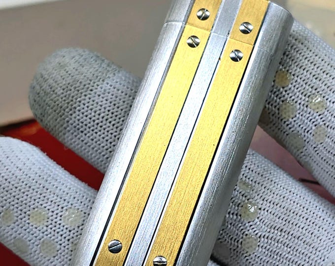 Authentic Vintage Paris Made CARTIER Gold And Plated Lighter With Box - Work Great