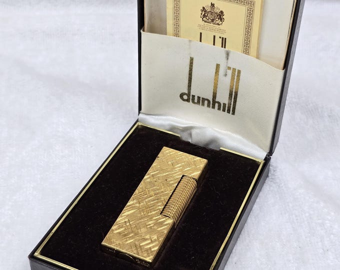 Vintage Alfred Dunhill Rollagas Gold Plated Lighter With Box ~ Work Perfectly