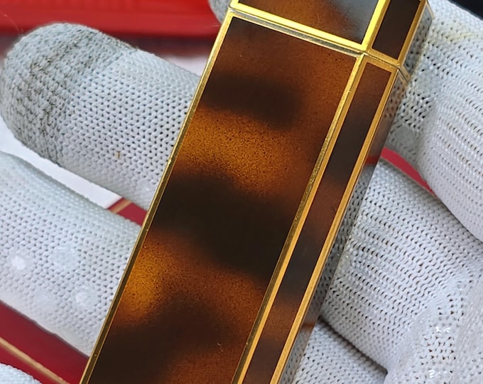 Authentic Vintage Paris Made CARTIER Pentagon Gold Plated Lighter With Box - Work Great