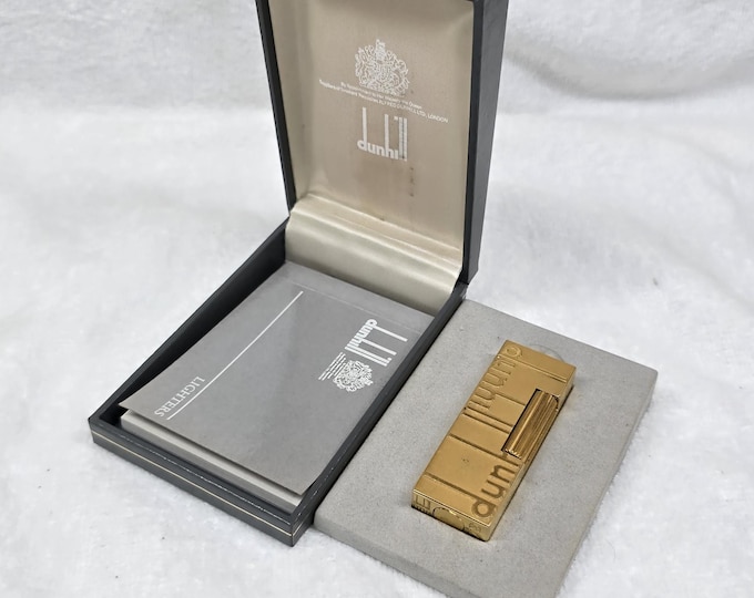 Vintage Alfred Dunhill Rollagas Gold Plated Lighter With Box ~ Work Perfectly