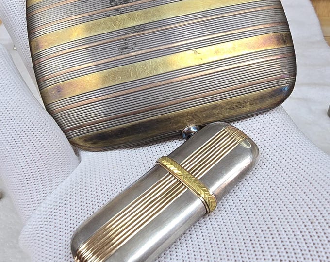 Rare Vintage 925 Sterling Silver And 14k 18k Gold Cigarette Box Lighter ~ Working