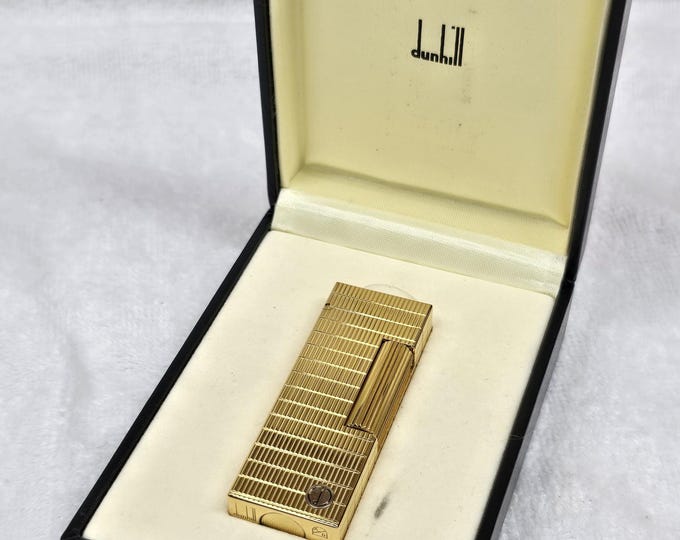 Vintage Alfred Dunhill Rollagas Gold Plated Lighter With Box ~ Work Perfectly
