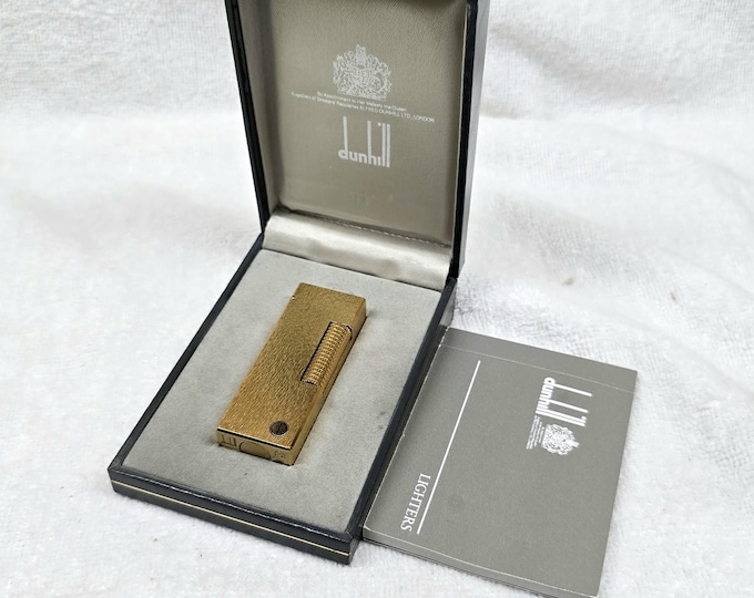 Vintage Alfred Dunhill Rollagas Gold Plated Lighter With Box ~ Work Perfectly