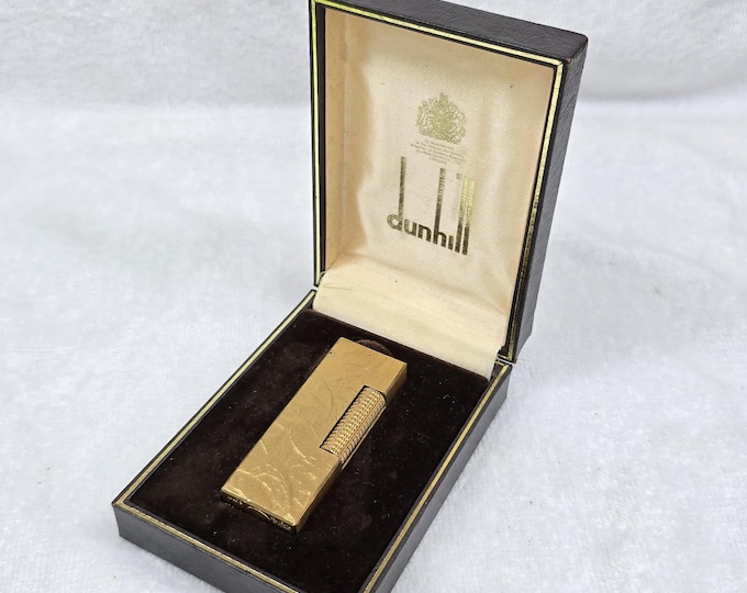 Vintage Alfred Dunhill Rollagas Gold Plated Lighter With Box ~ Work Perfectly