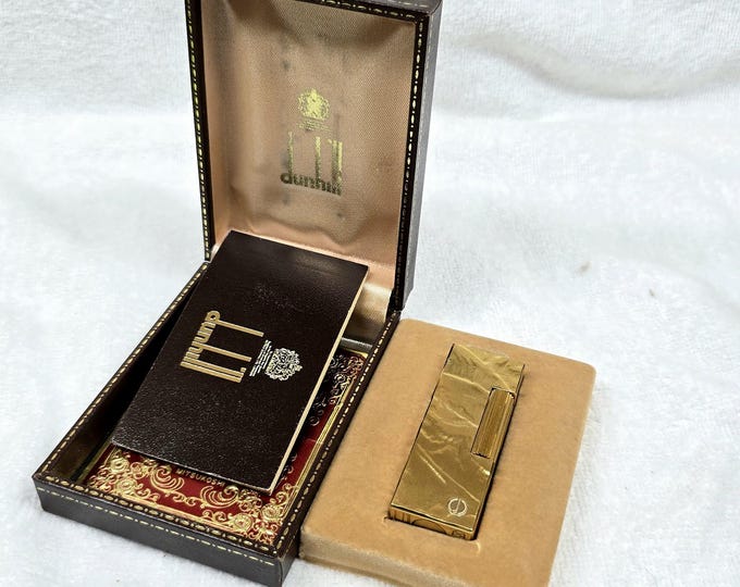 Vintage Alfred Dunhill Rollagas Gold Plated Lighter With Box ~ Work Perfectly