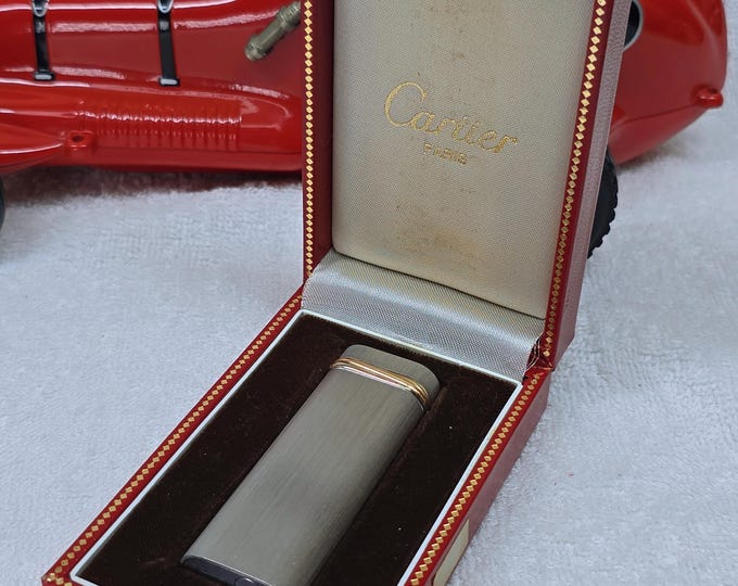 Authentic Vintage Paris Made CARTIER Gold And Plated Lighter With Box - Work Great