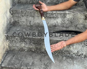 Custom Handmade Curved Big Kukri Knife – 28"   with Wooden Handle & Leather Sheath