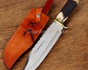 Cuchillo Bowie hecho a mano con mango de material natural, regalo para él / Cuchillo de acero al carbono