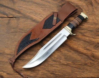 Dundee-krokodillenmes – 16 inch D2 stalen bowie met leren schede