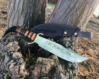 Handgeschmiedet D2 Stahl Bowiemesser, Jagd Outdoor Messer mit Scheide