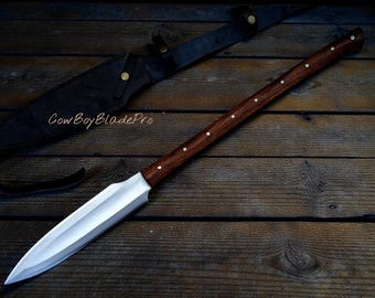 Handmade Hunting Viking Spear , Carbon Steel Blade Spear With Leather Sheath