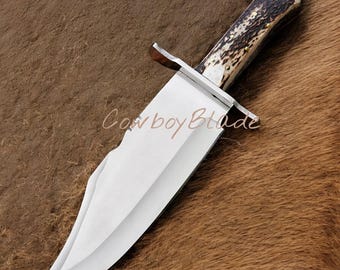 Cuchillo Bowie hecho a mano / Cuchillo de caza de acero al carbono / Mango de material natural