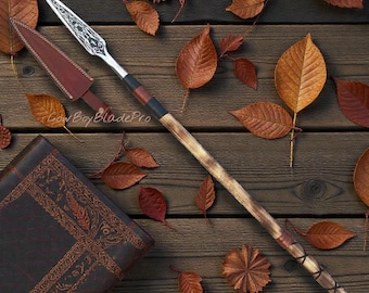 Hand-Forged Carbon Steel Viking Spear Sword: Rosewood Handle, Leather Sheath
