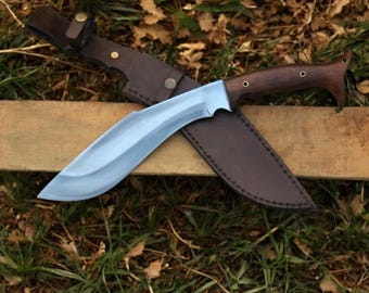 Handmade Kukri Knife - 8-Inch Tempered Blade, Rosewood Handle