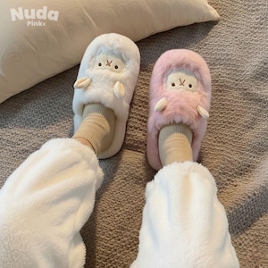 Fluffy Reindeer Slippers, Plush Cozy House Shoes