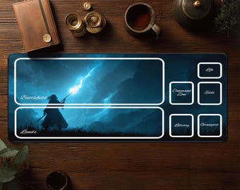 Tapete de juego de hechizos de relámpago de mago - Tapete de juego MTG con zonas - Tapete de escritorio de Magic The Gathering - Tapete TCG - Alfombrilla de ratón Fantasy XXL