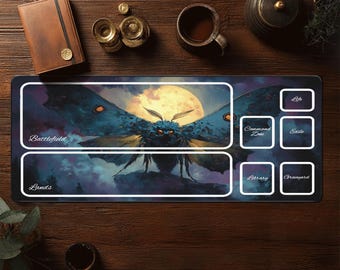Tapete de juego Horror Moth - Tapete de juego MTG con zonas - Tapete de escritorio Magic The Gathering - Tapete TCG - Alfombrilla de ratón Fantasy XXL