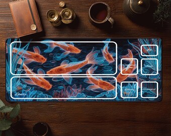 Tapete de juego de pez koi neón - Tapete de juego MTG con zonas - Tapete de escritorio Magic The Gathering - Tapete TCG - Alfombrilla de ratón Fantasy XXL
