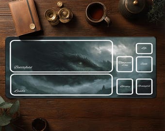 Tapete de juego Dragón Tormenta Esmeralda - Tapete MTG con zonas - Tapete de escritorio Magic The Gathering - Tapete TCG - Alfombrilla de ratón Fantasy XXL