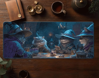 Tapete de juego azul de Wizard Cats - Tapete de juego MTG - Tapete de escritorio Magic The Gathering - Tapete TCG - Alfombrilla de ratón Fantasy XXL