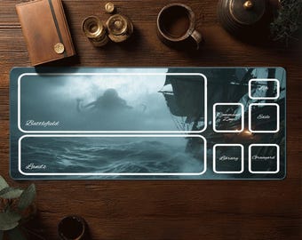 Tapete de juego de barco pirata Kraken - Tapete de juego MTG con zonas - Tapete de escritorio Magic The Gathering - Tapete TCG - Alfombrilla de ratón Fantasy XXL