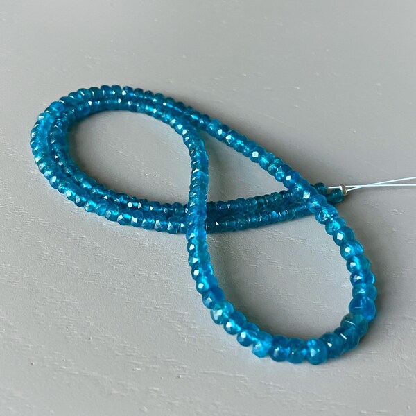 Apatite Micro Faceted Rondelles 3-4mm // Set of 20 // Bright Blue Apatite // Bold Teal Apatite // Apatite Gemstone Beads