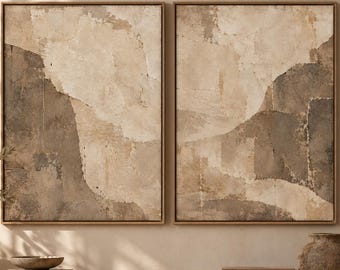 Wabi-Sabi Abstract Diptych, Textured Neutral Wall Art (Digital Download)