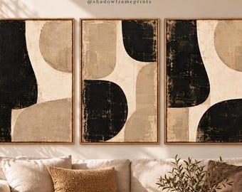 Minimalist Black Beige Abstract Wall Art Set, Geometric Prints (Digital Download)