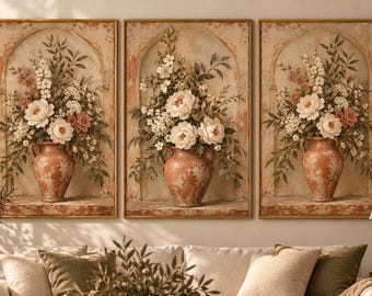Old World Floral Vase Prints, Vintage Terracotta Flower Art (Digital Download)