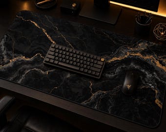 Black Gold Marble Desk Mat | Elegant Marble Pattern Mousepad