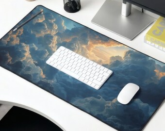 Sunlit Storm Clouds Desk Mat | Cloudscape Mouse Pad, Atmospheric Sky Artwork