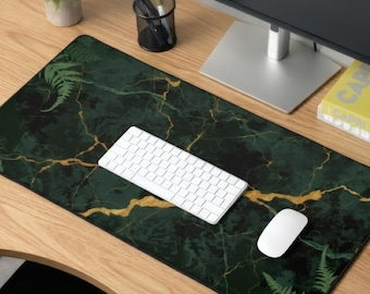 Emerald Marble with Gold Veins Desk Mat | Green Marble Mousepad