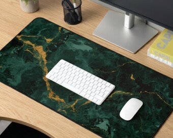 Emerald Green Marble with Gold Veins Desk Mat | Large Mouse Pad