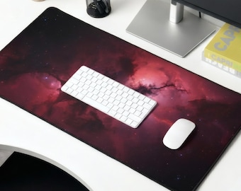 Red Nebula Space Artwork Desk Mat | Galaxy Cosmic Mouse Pad