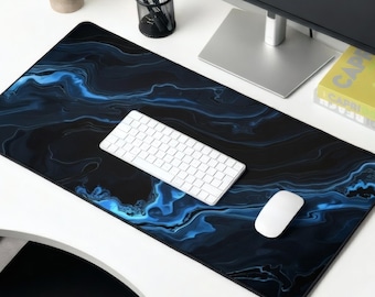 Blue Marble Swirl Desk Mat | Abstract Oceanic Pattern