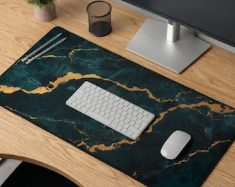 Emerald Marble with Gold Veins Desk Mat | Luxury Marble Mousepad
