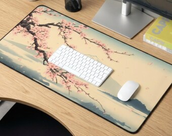 Cherry Blossom Mt. Fuji Desk Mat | Japanese Landscape Mouse Pad