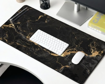 Black Gold Marble Desk Mat | Luxury Office Mouse Pad