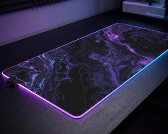 Purple Marble RGB LED Gaming Mouse Pad | Large Desk Mat