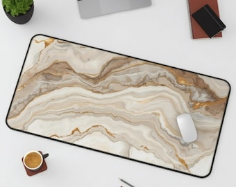 Neutral Marble Pattern Desk Mat | Gold Vein Office Mouse Pad