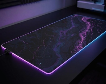 Purple Marble LED Gaming Mouse Pad | RGB Desk Mat, Large Mousepad