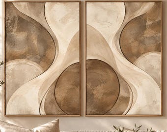 Organic Neutral Shapes Diptych, Taupe Beige Abstract Prints (Digital Download)