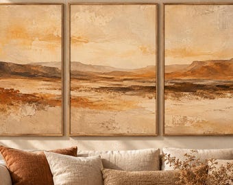 Abstract Desert Landscape Triptych, Neutral Southwestern Wall Art (Digital Download)