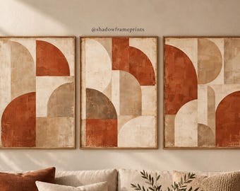 Terracotta Abstract Prints Set of 3, Mid-Century Modern Geometric Wall Art (Digital Download)