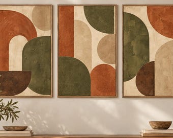 Earthy Modernist Abstract Prints, Mid-Century Geometric Wall Art (Digital Download)