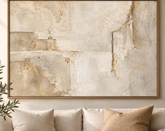 Aged Plaster Abstract Wall Art, Neutral Textured Limestone Beige (Digital Download)