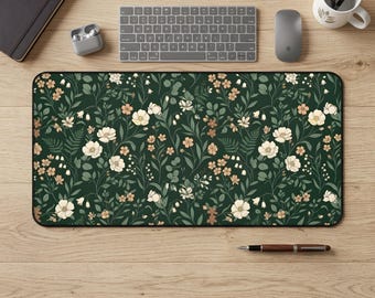 Vintage Wildflower Pattern Desk Mat | Floral Mouse Pad, Botanical Office Accessory