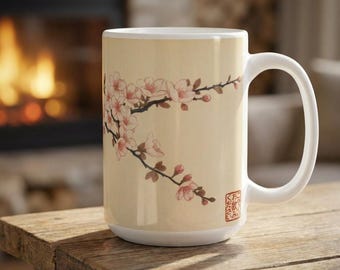 Cherry Blossom Branch Mug | Japanese Floral Ceramic Coffee Cup