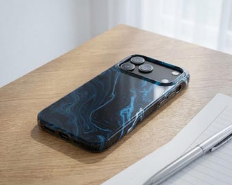 Blue Black Marble Swirl Slim Phone Case | Ocean Ink Abstract Pattern