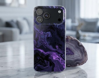 Purple Black Marble Slim Phone Case | Abstract Swirl Pattern
